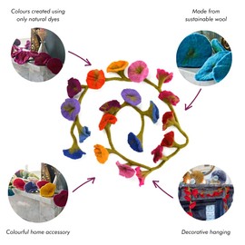 Paper High Handcrafted Felt Flower Garland | 160cm Long with 20 Flowers | Hand Felted Hanging Decoration | Garden Garlands and Bunting Alternative | Mantelpiece Display (Red)