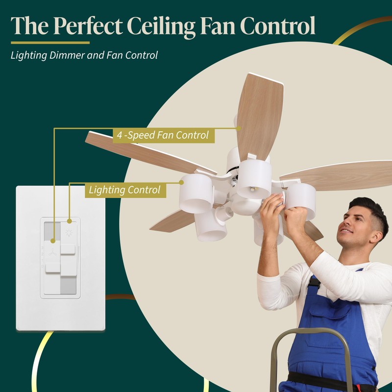TOPGREENER Combo Dimmer Switch with 3-Speed Fan Control, Light and