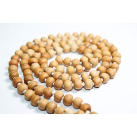 IS4A 8MM TULSI HOLY BASIL PRAYER BEADS JAPA MALA NECKLACE HAND KNOTTED. KARMA (108+1) BEADS. BLESSED & ENERGIZED HINDU TIBETAN BUDDHIST SUBHA ROSARY (WHITE TESSEL)