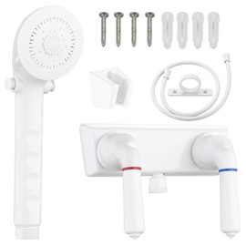 RV Shower Faucet with Handheld Showerhead & Hose, 4" ABS Shower Set, Leak & Rust Resistant for RV Camper Motorhome Travel Trailer (White, Indoor/Outdoor Use)