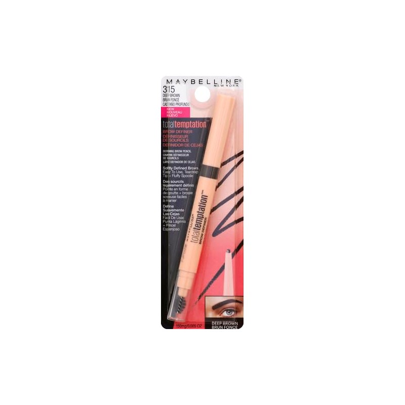 MAYBELLINE - Lápiz definidor de cejas Total Temptation, marrón oscuro,