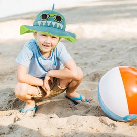 Toddler Sun Hat for Kids UV Protection Beach Bucket Hat for Girls & Boys Fishing Boating with Sunglasses (Shark, 2-5 Years)