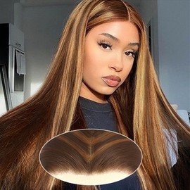 Ambeson Highlight Brown Lace Front Wigs Free Part Glueless Heat Resistant Synthetic Lace Front Wigs Long Straight Hair Wigs for Women