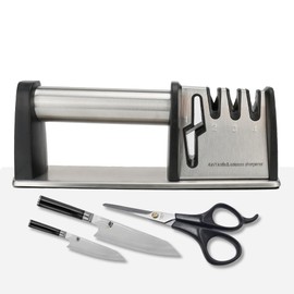 Knife Sharpener, Kitchen Knife Sharpener, Scissor Sharpener, 4 in 1 Knife and Scissors Sharpener, Knife Sharpeners for Kitchen Knives, Knife and Scissor Sharpener, Non Slip Rubber Base, Black