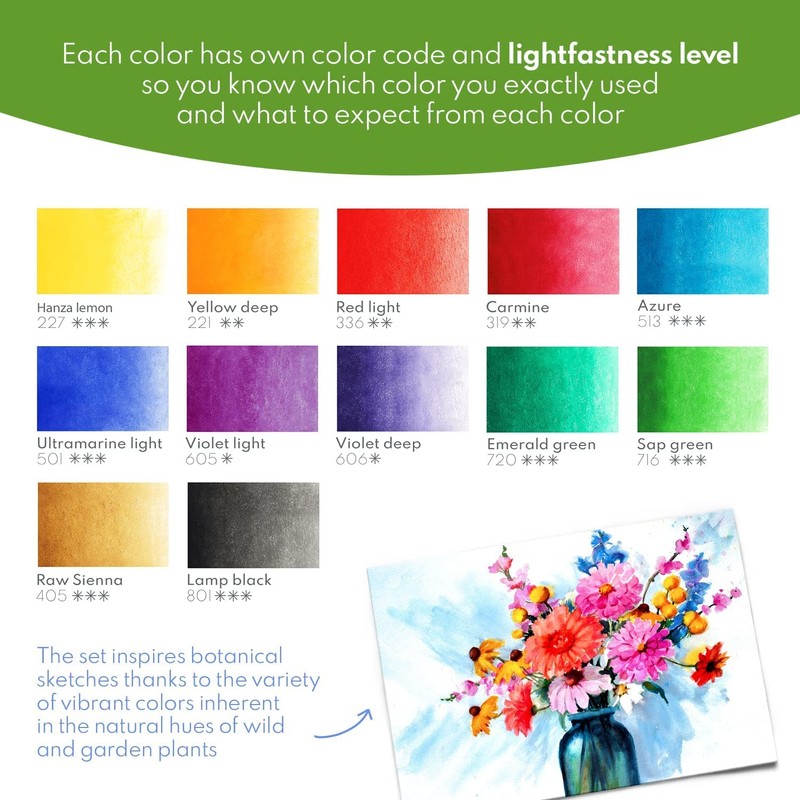 Sonnet Watercolour Paint Set, 12 Watercolour Paints for Floral &