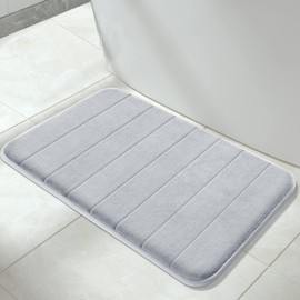 Yimobra Non Slip Bath Mat, 80 x 50 cm, Super Water Absorption, Thick, Machine Washable, Easy Dry, Bathroom Rug - Silver