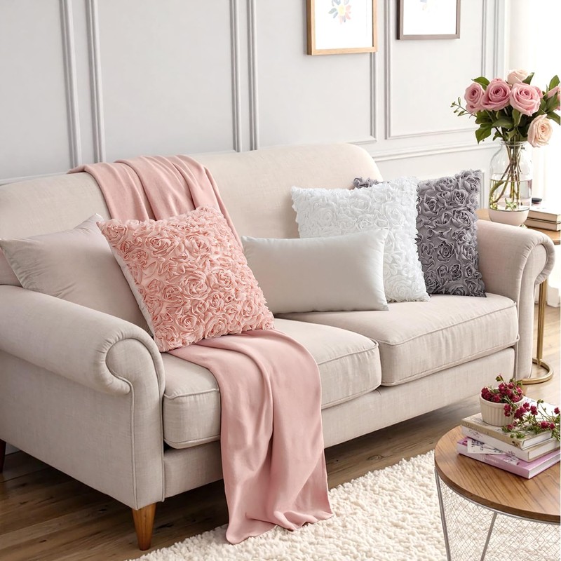 MIULEE 3D Rose Flower Pillow Cover Pack of 2 Decorative