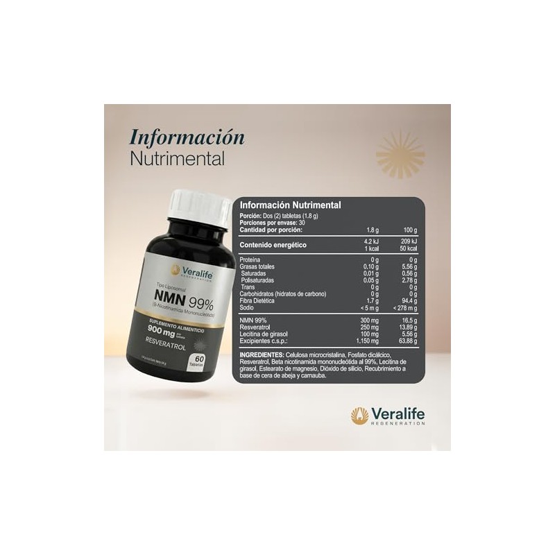 NMN 99% | Resveratrol, Suplemento Alimenticio| 60 tabletas - 900