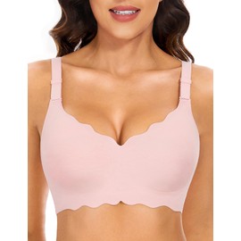 MOEOZLLO Floral Wireless Bras for Women No Underwire Seamless Bralettes for Women with Support V Neck Wavy Womens Bras -Pink,M