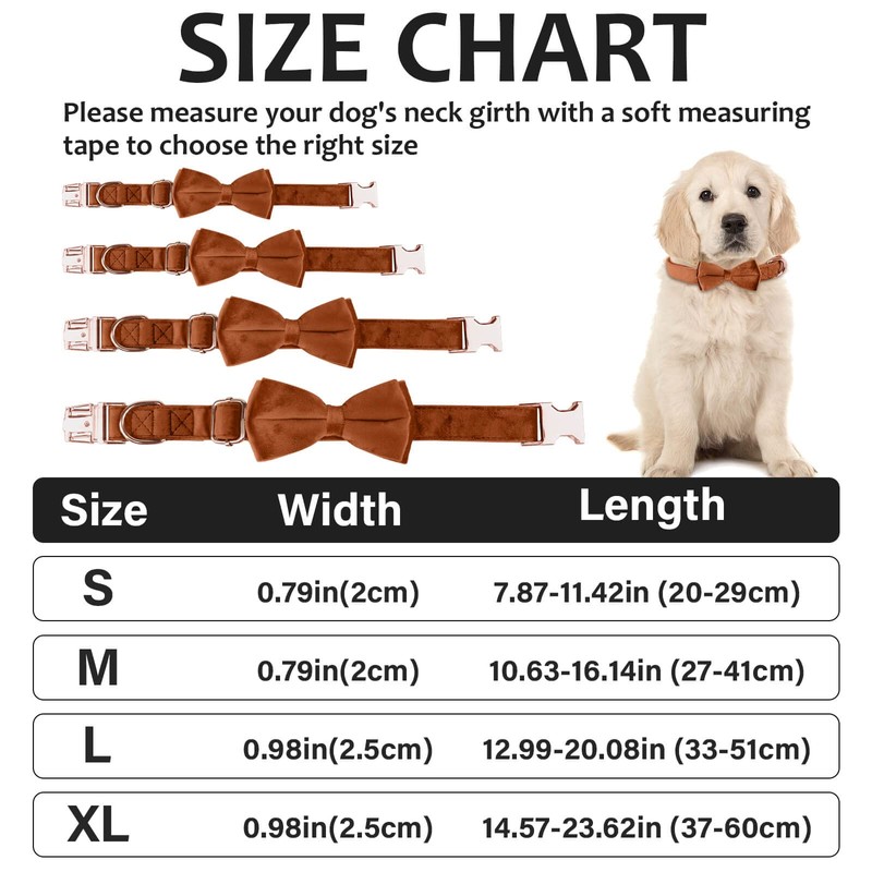 Girl Dog Collars with Bow, Velvet Puppy Collar with Zinc