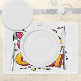 Ambesonne Saying Place Mats Set of 4, Yes You Can Message Graffiti Word Bubble Style with Stars, Washable Fabric Placemats for Dining Table, Standard Size, Hot Pink Yellow and Blue