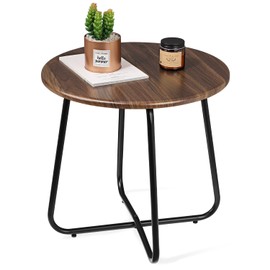 WDSHIYI Round Patio Metal Side Snack Table, Weather Resistant Outdoor Round End Accent Table for Bistro, Balcony, Yard,Living Room