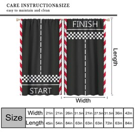 Kids Race Car Track Blackout Curtains, Start and Finish Checkered Flag Sports Window Drapes, for Children Boys Teen Games Room Living Room Bedroom 21(W)*54(L) 2 Panels