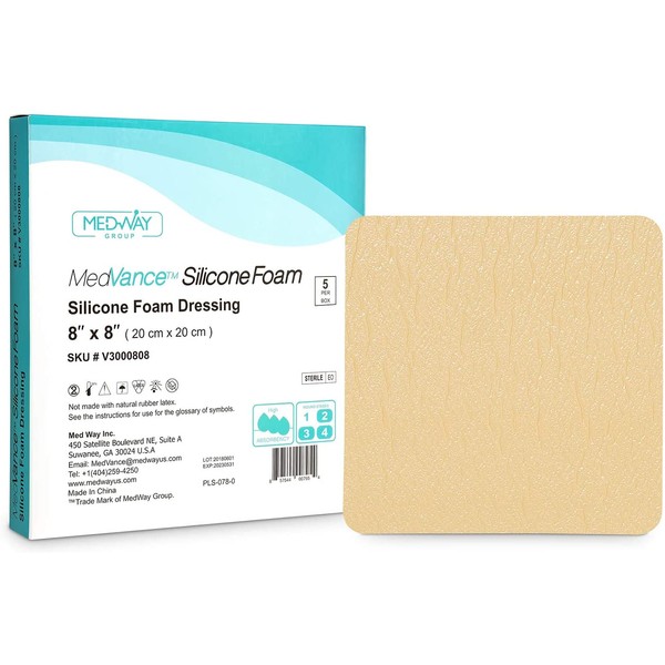 MedVance TM Silicone - Silicone Adhesive Foam Absorbent Dressing, 8"x8", Box of 5 dressings