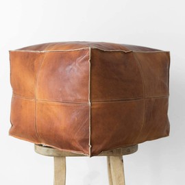 OTTOMANMARRAKECH Square Leather Pouf Unstuffed - Moroccan Pouf - 18" x 18" x 14" - Genuine Goatskin Leather - Room Decor -Hassock & Ottoman Footstool - Square & Large Ottoman Pouf - Unstuffed