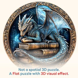 Puzzle 1000 Pieces Adults, Classic Puzzles Rounds, Blue Books Dragon, 67.5 x 67.5 cm Jigsaw for Adults, Blue Paper Card, Irregular Unique Puzzle for Family Friends