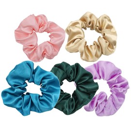 5-Pack Velvet Hair Scrunchies Set - Soft Elastic Hair Ties for Women & Girls, Shiny Gentle Hair Bands (Pink/Champagne/Blue/Dark Green/Purple), No-Slip Hair Accessories for Daily & Gifts