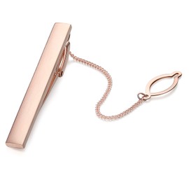 HONEY BEAR Mens Tie Clip with Chain for Normal Size Tie Gift 5cm (Rose Gold)