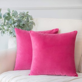 Phantoscope Pack of 2 Velvet Decorative Throw Pillow Covers Soft Solid Square Cushion Case for Couch Pink 18 x 18 inches 45 x 45 cm