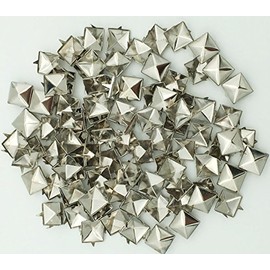 100pcs 10mm Square DIY Leathercraft Metal Punk Spikes Spots Pyramid Studs Nailheads (Silver)