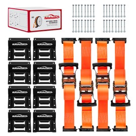 Wheel Chock Tie Down Kit (4500lb Break Strength) Heavy Duty Trailer Tire Straps System for ATV, UTV, Lawn Mower & More - Ratchet Tie Downs Accessories with E Track for Four Wheeler