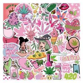 Pink Weed Stickers 110 Pieces for Laptop, Bike, Luggage, Graffiti Patches, Guitar Stickers for Skateboard, Luggage, Bicycle Bumper