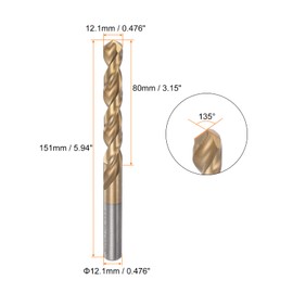 sourcing map Twisted Drill Bit 12.1 mm Titanium Coated (HSS-E) M42 High Speed Steel 8% Cobalt Straight Shaft for Stainless Steel Aluminium Alloy Metal