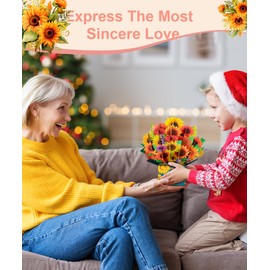 Magic Ants Flower Paper Pop Up Cards - Sunflower+Tulip+Lily- Mother's Day, Birthday, Thank You Greeting Card for Mom - 3D Popup Flower Bouquet Design - Includes Envelop