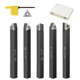 HAowosi Metal Lathe Cutting Tools,5 Sets of 1/4 Carbide Metal Cutting Tool Bits Kit，Indexable Lathe Turning Tool，Carbide Lathe Tools For Metal