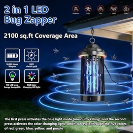 Multifuction 2 in 1 LED Bug Zapper, Lightweight Mosquito Zapper Lamp with 4200V and 50000 Hours Lifespan,Waterproof Mosquito Trap Indoor Outdoor with LED Lighting Fuction for Home Garden Camping