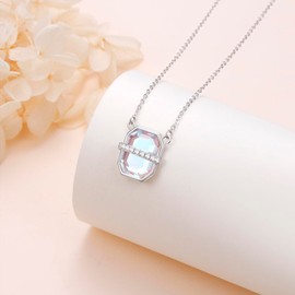 FLYOW Hexagon Moonstone Pendant Necklace, Sterling Silver, Moonstone