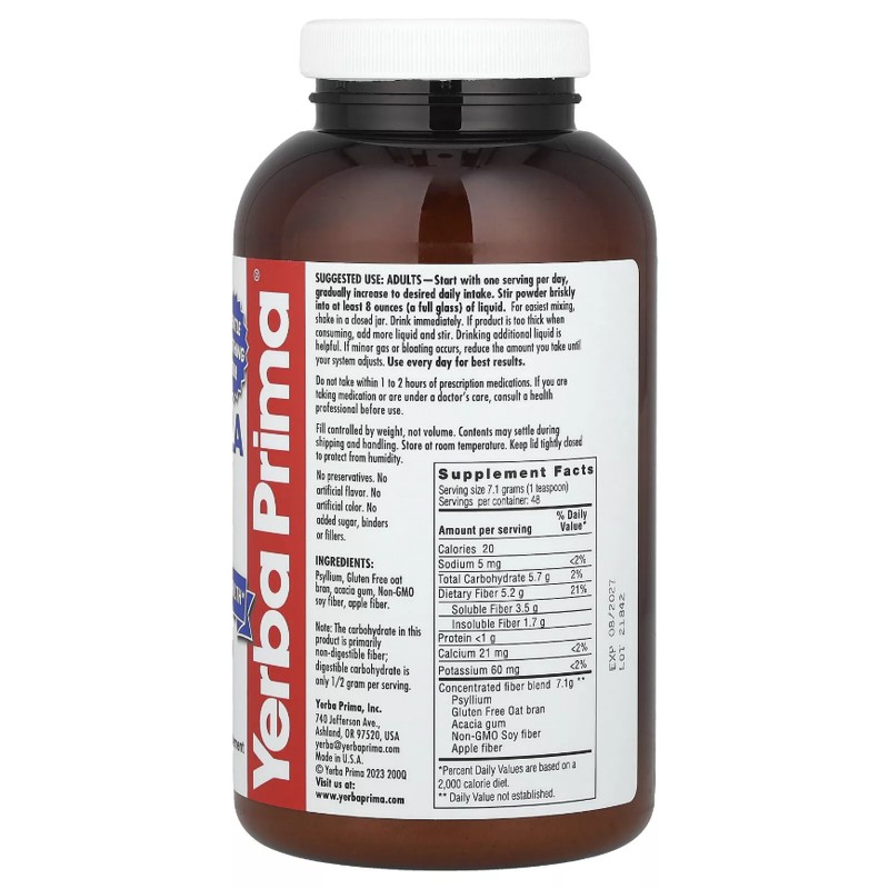 Yerba Prima Daily Fiber Formula 12 oz 340 g All-Natural,