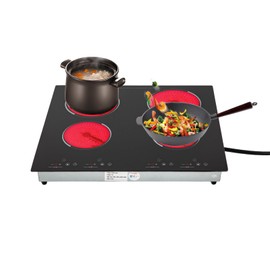 KOLHGNSE 4 Burner Electric Cooktop, 3000W Built-in Countertop Ceramic Stove with 9 Heating Levels Safety Lock Touch Control (Black)