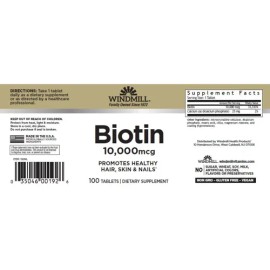 Biotina 10,000 Mcg 100 Tabs Windmill Es                                                                                                               
