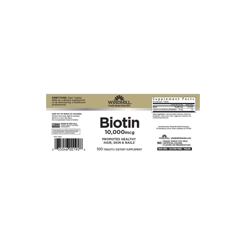 Biotina 10,000 Mcg 100 Tabs Windmill Es