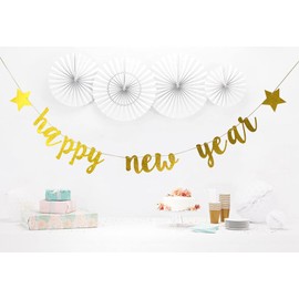 Starsgarden Happy New Year Banner for NYE Decorations 2023 - Gold Glitter | Happy New Year Sign for 2023 New Years Decorations | New Years Eve Party Supplies 2023