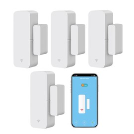 WiFi Door Sensor Window Detector: Smart Window Contact Sensor, Wireless Magnetic Door Open Detector with Free Notification Alerts, Compatible with Alexa Google Assistant (4-Pack)