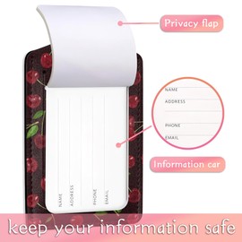 2 Pack Luggage Tags for Suitcases, Sweet Cherry Luggage Tag, Leather Stainless Steel Loop Label Tag for Men Travel Bag Suitcase