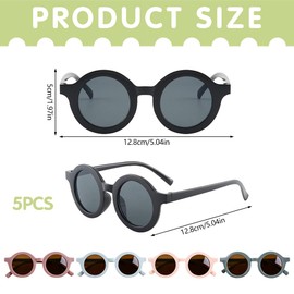 Bekecidi Pack of 5 Children's Sunglasses, Round Sunglasses, Fashionable Colourful Sunglasses, UV-400 Glasses, Photo Props, Classic Retro Sunglasses for Girls, Boys, Toddlers 1-8 Years, multicoloured