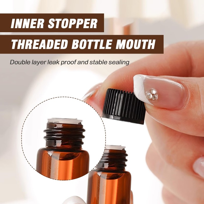 TOPWEL 100pcs (1/4 dram) 1ml Amber Glass Essential Oil Bottle