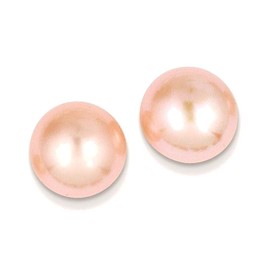 10-11mm Pink Button Freshwater Cultured Pearl Stud Post Earrings in 14K Yellow Gold