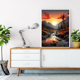 DPIDEA Landscape Diamond Painting, 5D Diamond Painting, Adult Sunset Diamond Painting Pictures, Diamond Painting, Round Stones for Home Decor, 30 x 40 cm