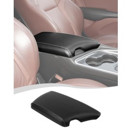 Hoolcar Armrest Pad Cover Center Console Lid Cover Compatible with Dodge Challenger 2015-2025, Leather Console Replacement, Carbon Fiber