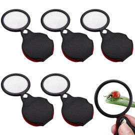 Amaxiu 5pcs 10x Mini Magnifier, 2.1" Pocket Magnifying Glass with Rotating Protective Leather Sheath for Senior Portable Folding Handheld Magnifier Glass for Reading, Close Work, Elders Gift