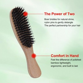 PERFEHAIR Boar Bristle Hair Brush for Women & Men – Small Bamboo Handle Hairbrush with Natural Boar & Nylon Bristles for Fine, Thin,Thick Hair, Smoothing & Detangling Brush for Shine & Frizz Control