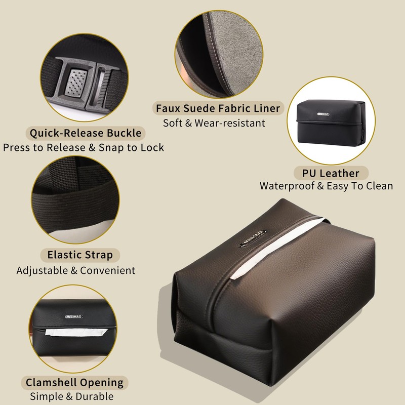 WEIHAO 2PCS Car Tissue Holder for 100-120 Tissues, Small Rectangular
