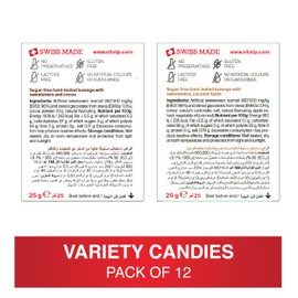 Vitalp Taste, Swiss Made, Sugar Free Hard Candy with Stevia, Vegan, Variety Pack, 6 Boxes Each of Creamy Caramel and Chocolate Crisp Flavors, 25g/0.88 Ounce Packs, 12 Boxes Total