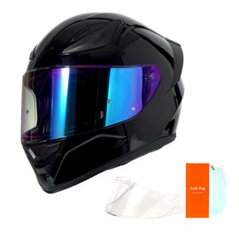 OTS Dual Clear & Tinted Visor Full Face DOT Motorcycle Helmet - Lightweight Airflow ABS Shell, Quick-Release Buckle, Washable Liner for Men Women(Gloss Black, X-Large)