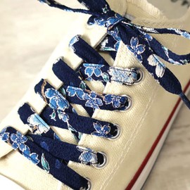 CocoLuck Crepe Shoelaces with Japanese Patterns, 46.1 inches (117 cm) - blue