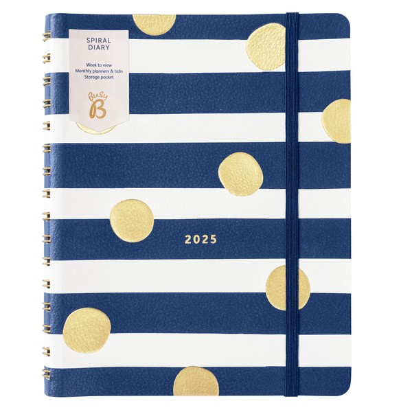 Busy B Spiral Weekly Diary 2025 - Navy Stripe &